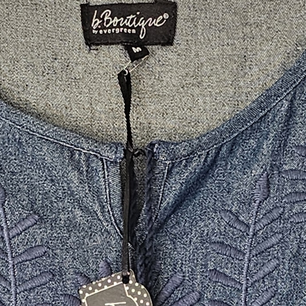 bBoutique Denim Blue Embroidered Midi Dress